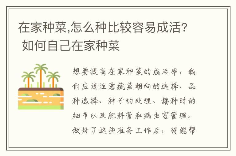 在家种菜,怎么种比较容易成活? 如何自己在家种菜