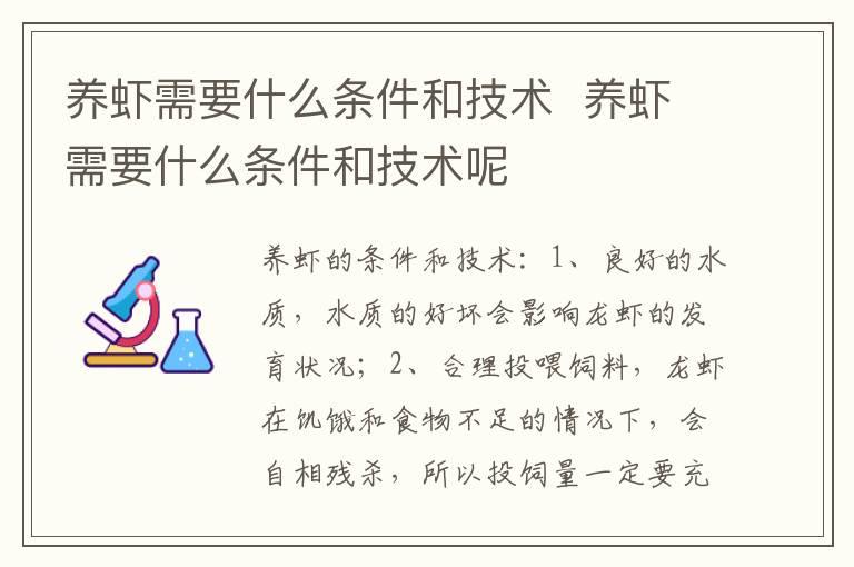 养虾需要什么条件和技术  养虾需要什么条件和技术呢